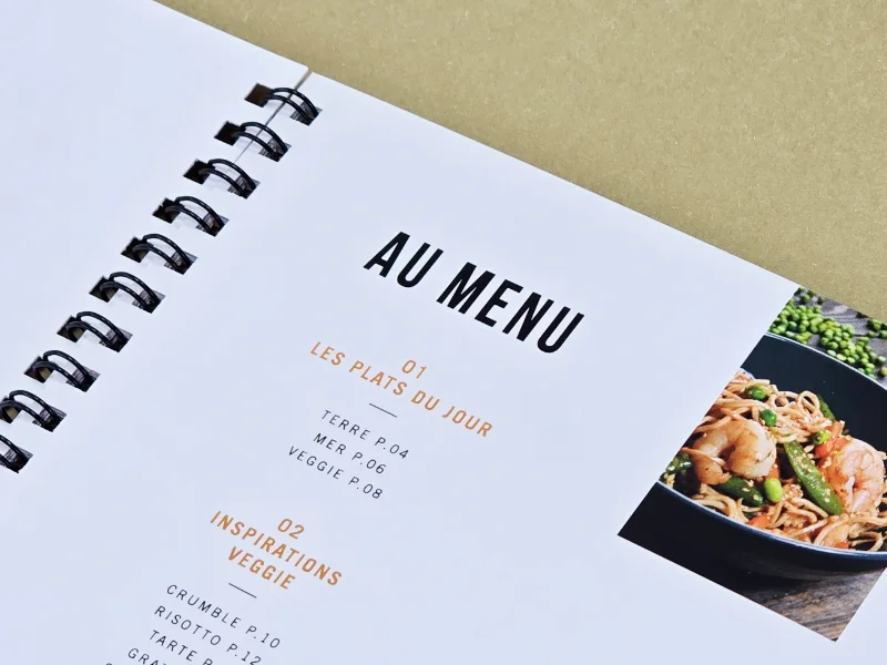 impression menu restaurant spirale lyon